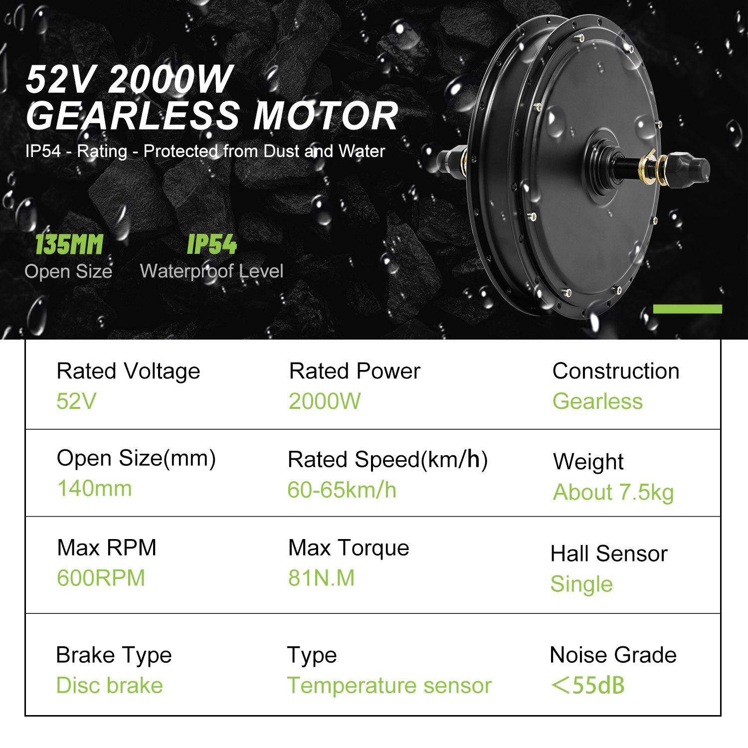 52v 2000w High Torque Hub Motor Electric Bike Kits