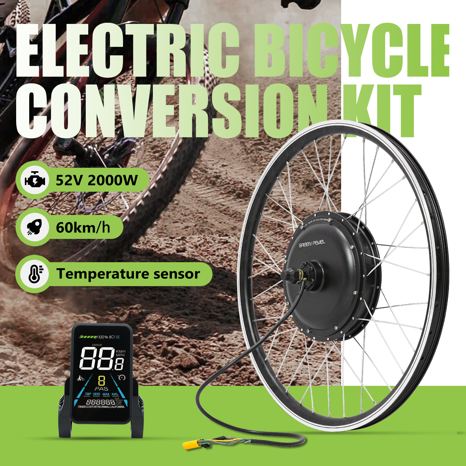 52v 2000w High Torque Hub Motor Electric Bike Kits